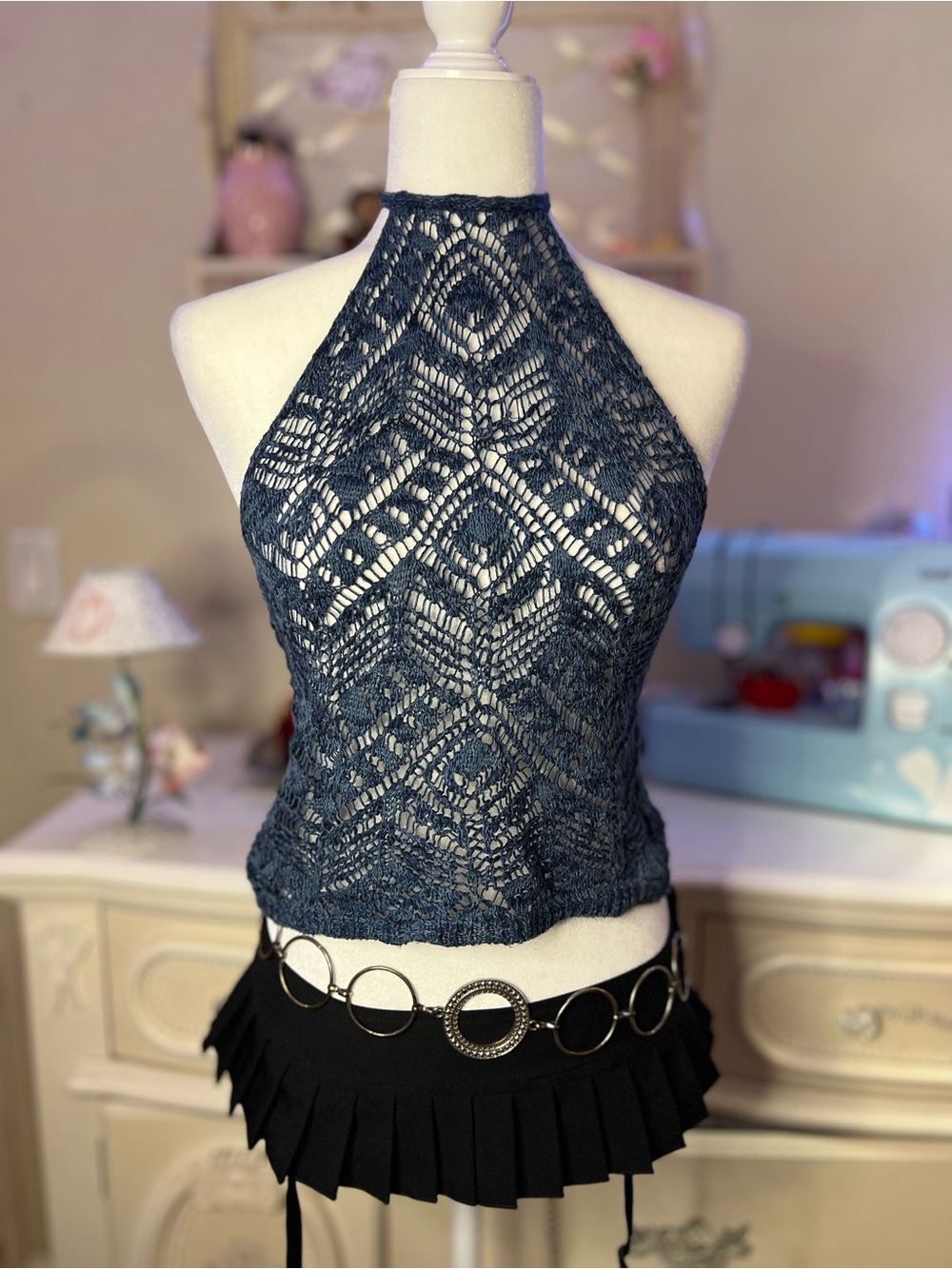 Say What? Dark Teal Crochet Halter Camisole